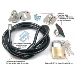 kit complet systeme antivol avec 3 plaques ancrages cable trap pour verouiller souris et clavier cable noir anti vol epais caden