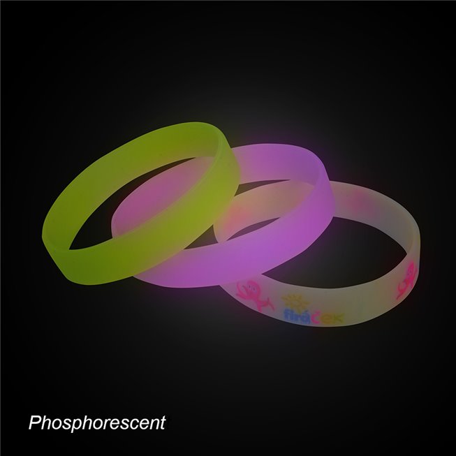 illuminated silicone wristbands on dark place yellow pink and personalised one en