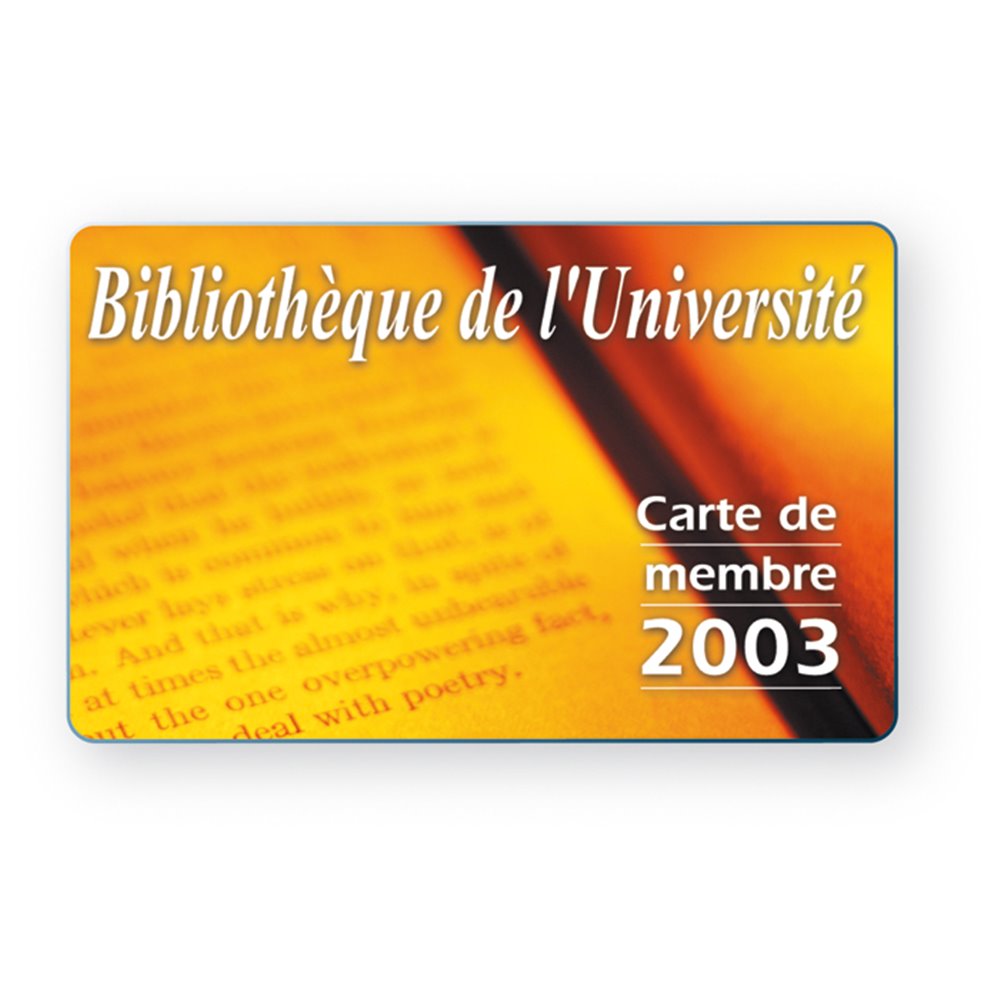 carte pvc personnalisee recto/verso format carte pour bibliotheque en jaune