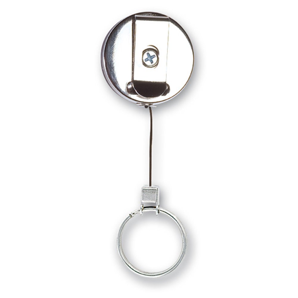 Porte-badge enrouleur avec cordon en acier, noir, lanière en vinyle  renforcée