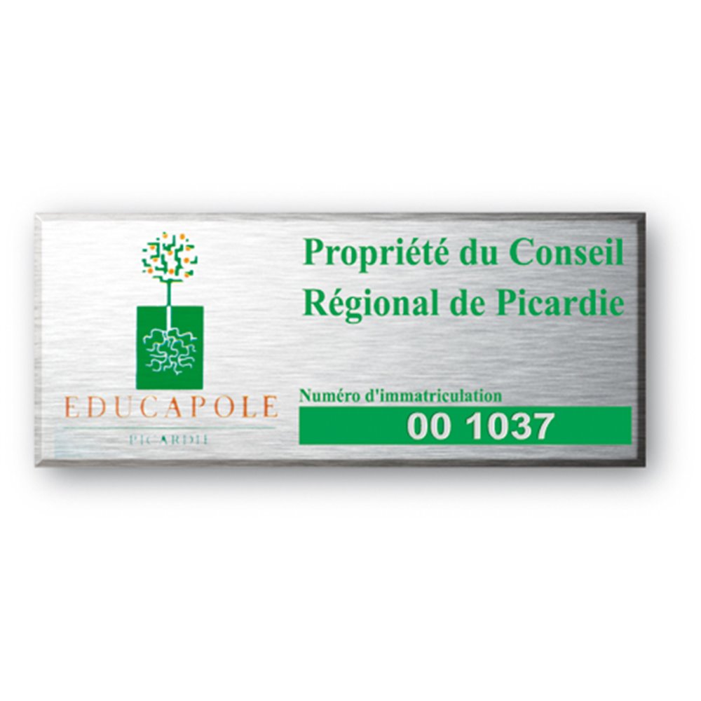 laser engraved aluminium asset tag for picardie with logo