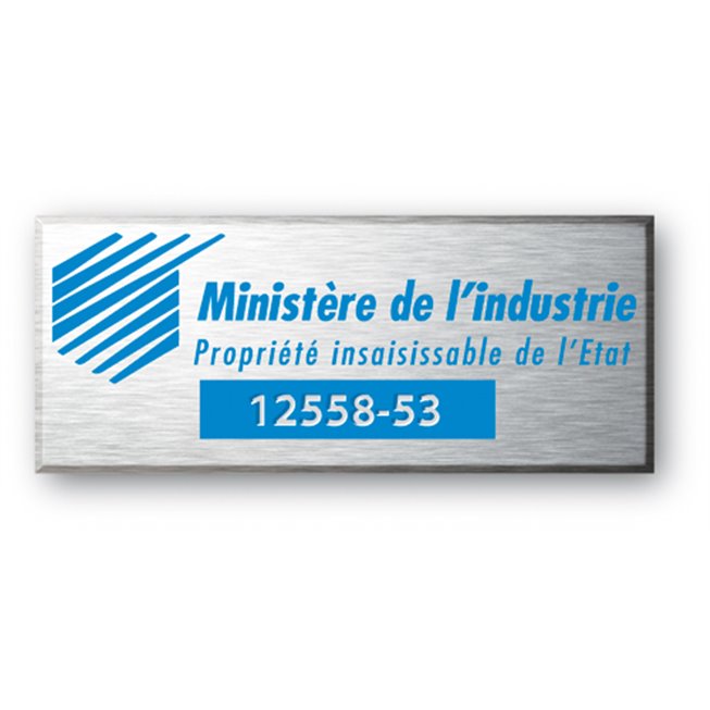 engraved aluminium asset tag for industry ministry