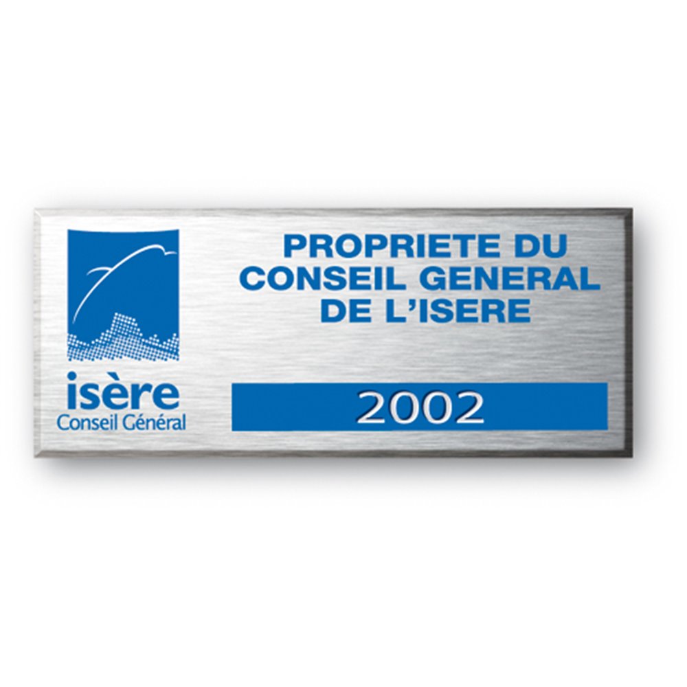 etiquette alumunium personnalisee pour le conseil general isere avec logo bleu