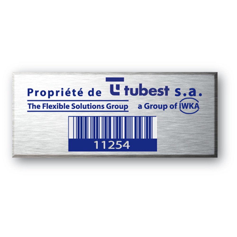 engraved alumunium asset tag for tubest with barecode