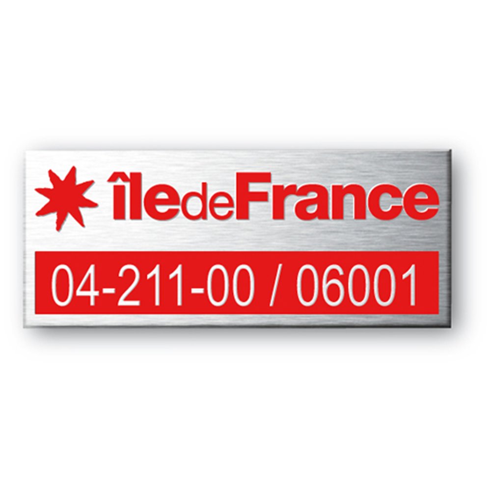  engraved aluminium asset tag personnalised for ile de france and logo in red color