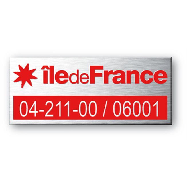  engraved aluminium asset tag personnalised for ile de france and logo in red color