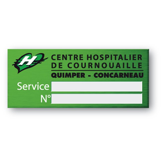 etiquette aluminium personnalisee pour centre hospitalier en couleur verte