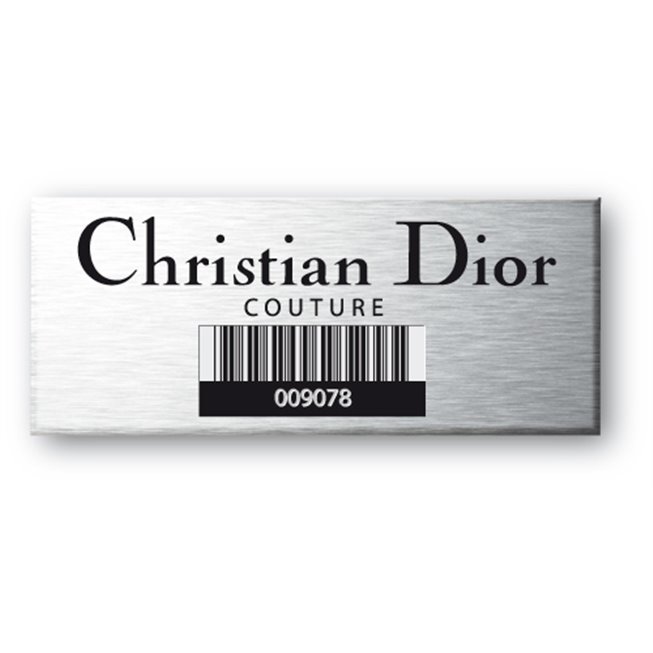 christian dior engraved on aluminium asset tag with barcode christian dior engraved on aluminium asset tag with barcode