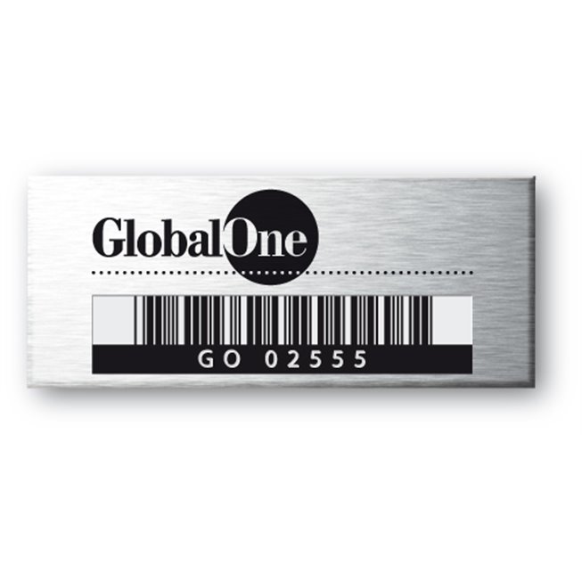 global one personnalisee sur etiquette aluminium et code barre