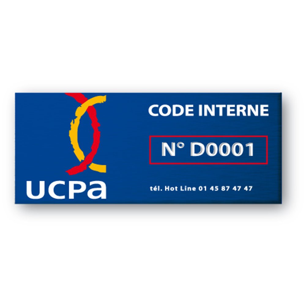 aluminium asset tag personnalised for ucpa in blue color