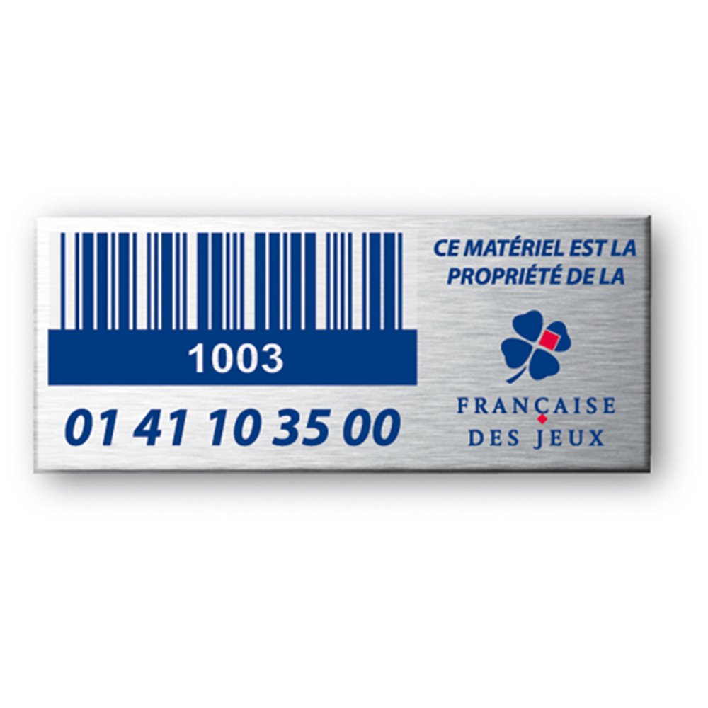 aluminium asset tag anodized laser engraving for fran caise des jeux with barcode en