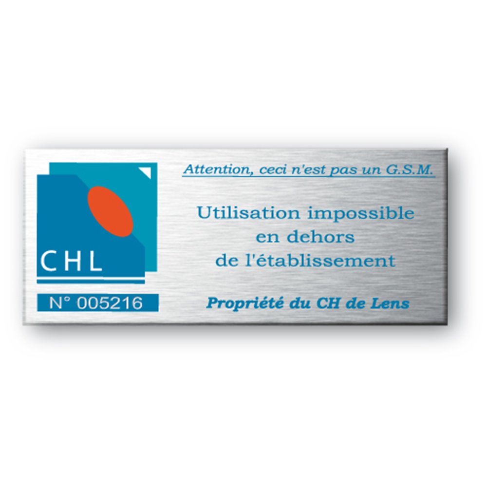 etiquette aluminium en gravure laser pour chl avec logo bleu