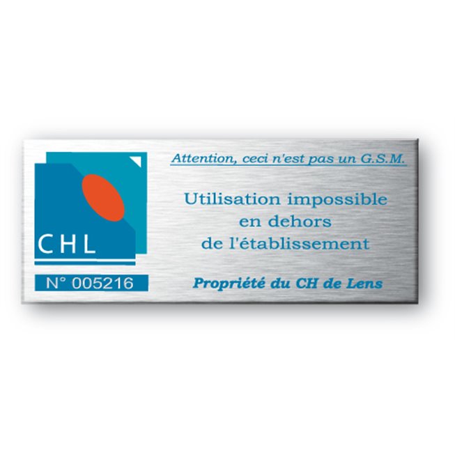 etiquette aluminium en gravure laser pour chl avec logo bleu