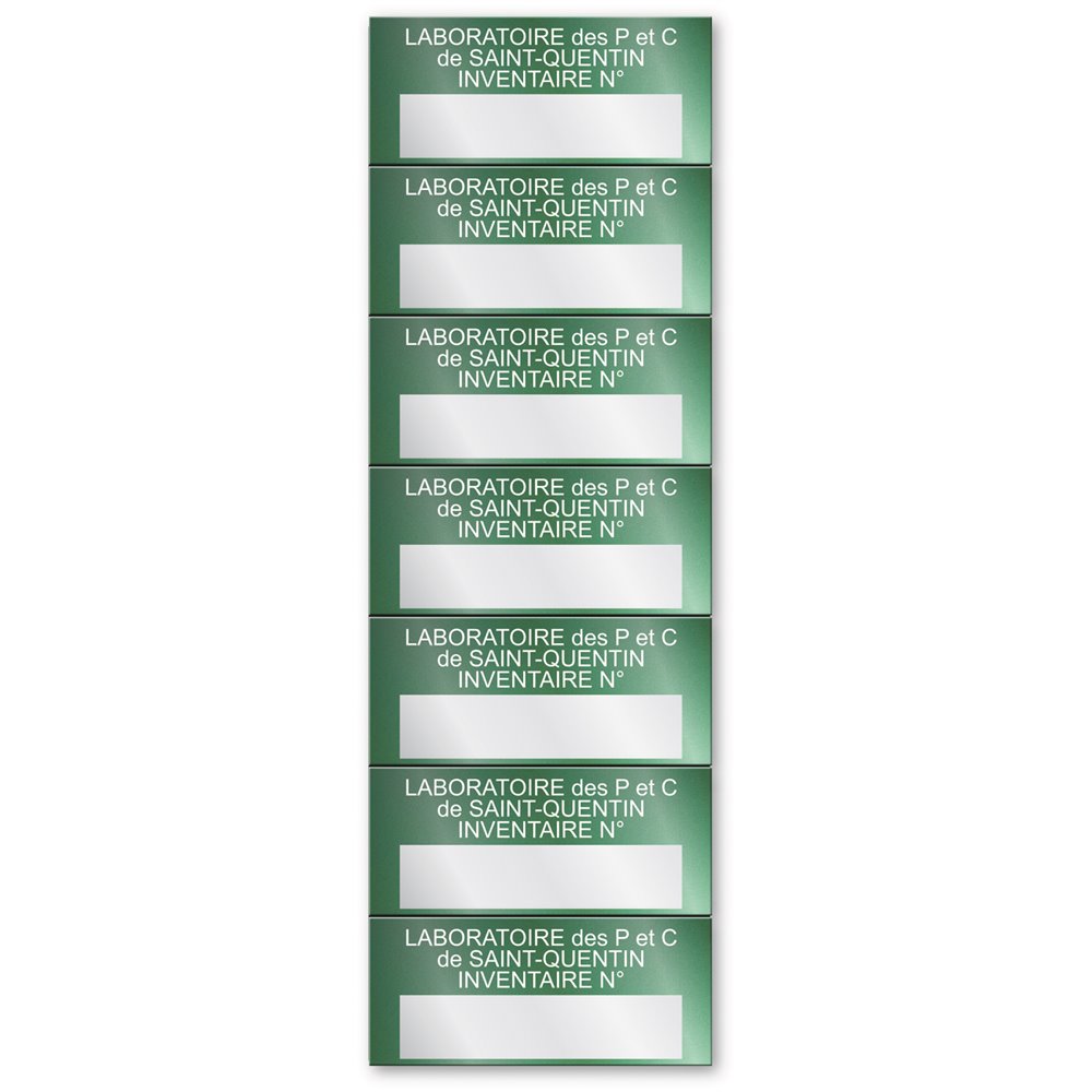 etiquette aluminium personnalisee pour laboratoire inventaire sur fond vert