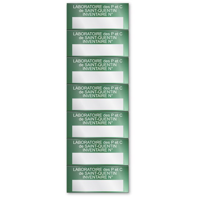 etiquette aluminium personnalisee pour laboratoire inventaire sur fond vert
