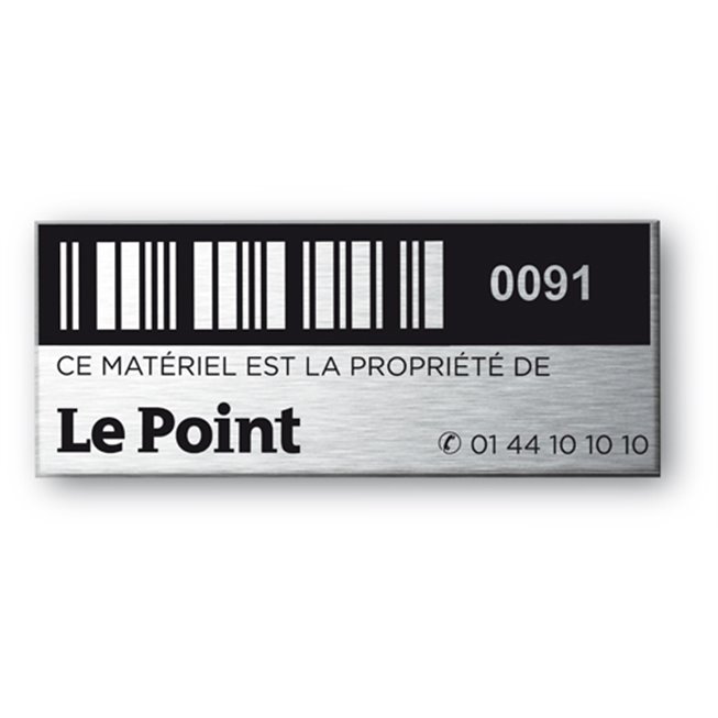 etiquette aluminium faite pour magazine le point avec code barre sur fond noir