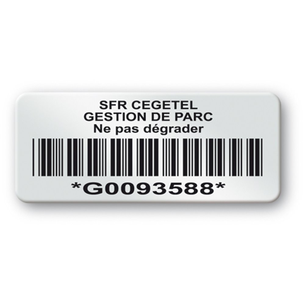 pre printed protected heavy duty asset tag colored logo sfr cegetel barcode en