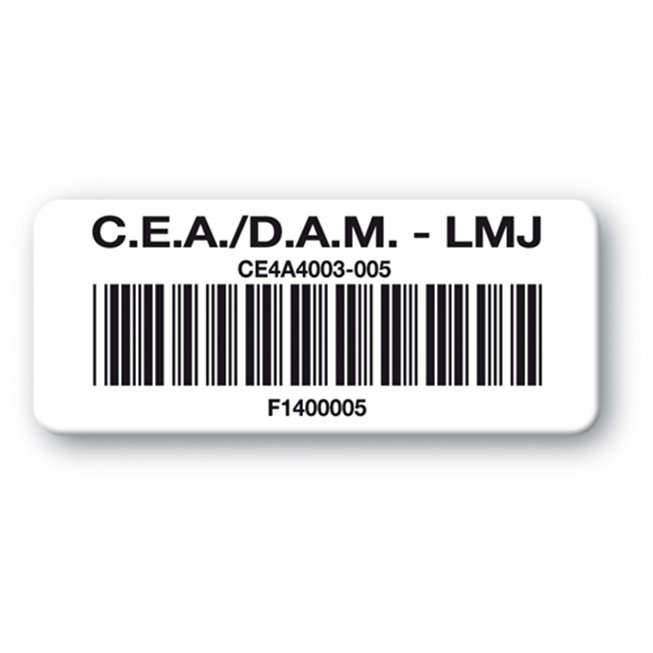 etiquette polyester logo cea dam lmj adhesif puissant code barre