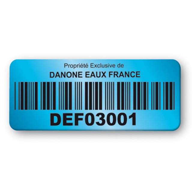 pre printed blue background color asset tag danone barcode en
