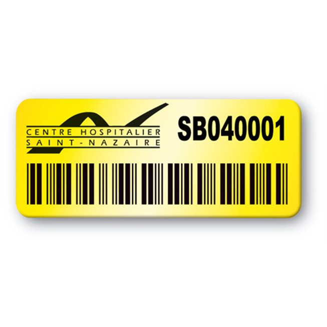 pre printed yellow background asset tag hospital center saint nazaire
