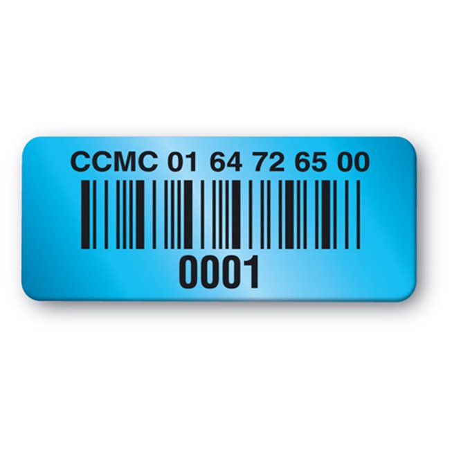 pre printed blue background asset tag ccmc barcode