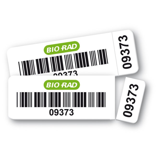 deux etiquettes polyester double adhesif bio rad code barre