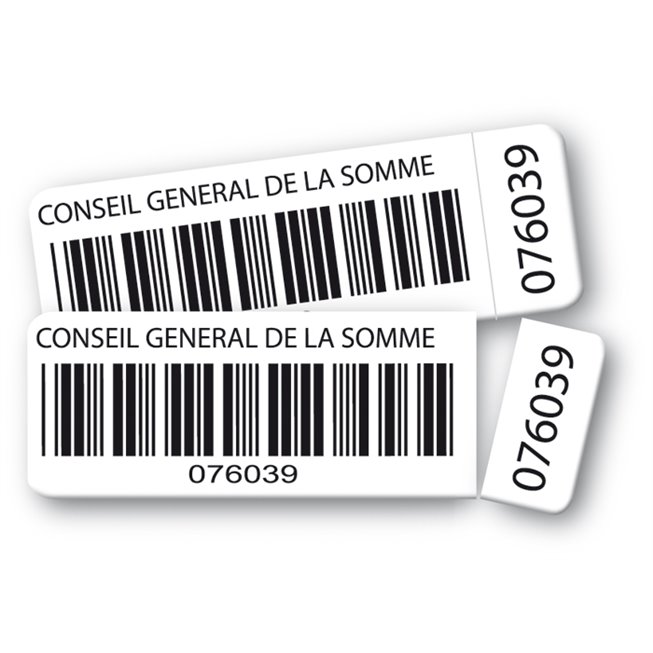 deux etiquettes polyester double adhesif conseil general de la somme code barre