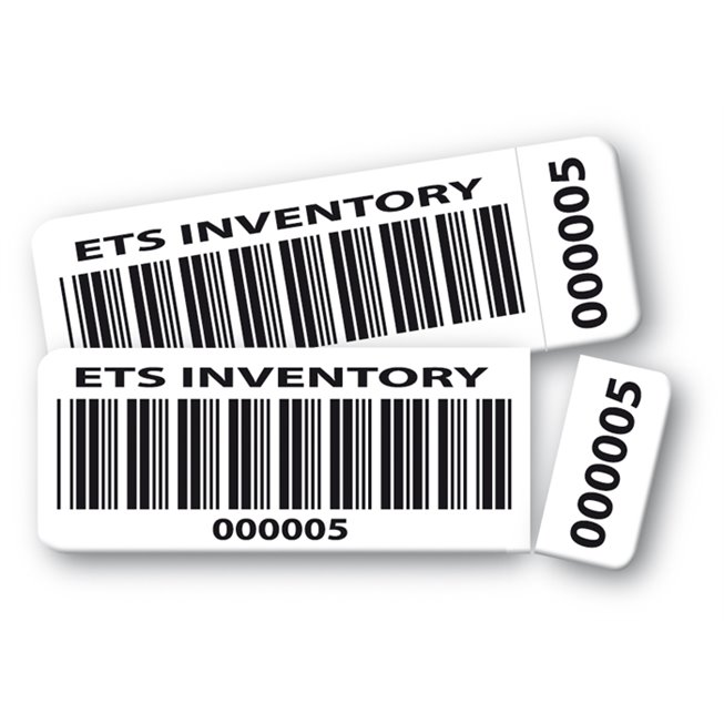 deux etiquettes polyester double adhesif ets inventory code barre