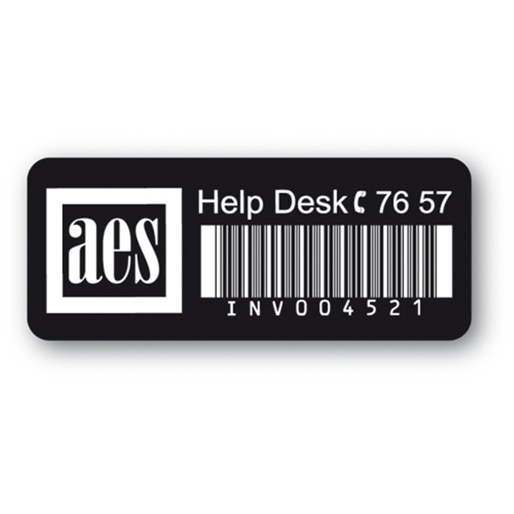 destructible black asset label aes logo barcode en