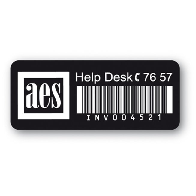 destructible black asset label aes logo barcode en