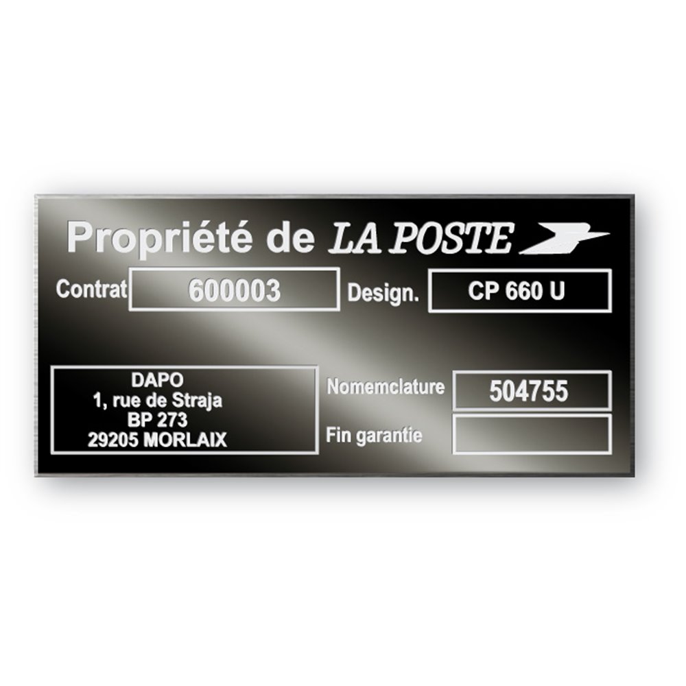 Plaque de firme aluminium 3M rigide 0.8mm anodisée gravure laser petite série urgente plaque noire de firme aluminiumpersonnalisee la poste