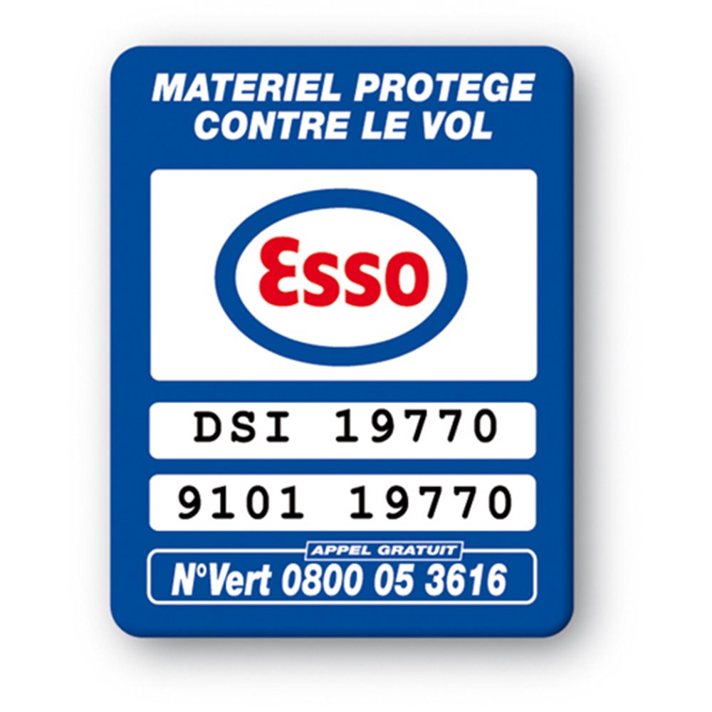 blue security tag with esso logo reference en