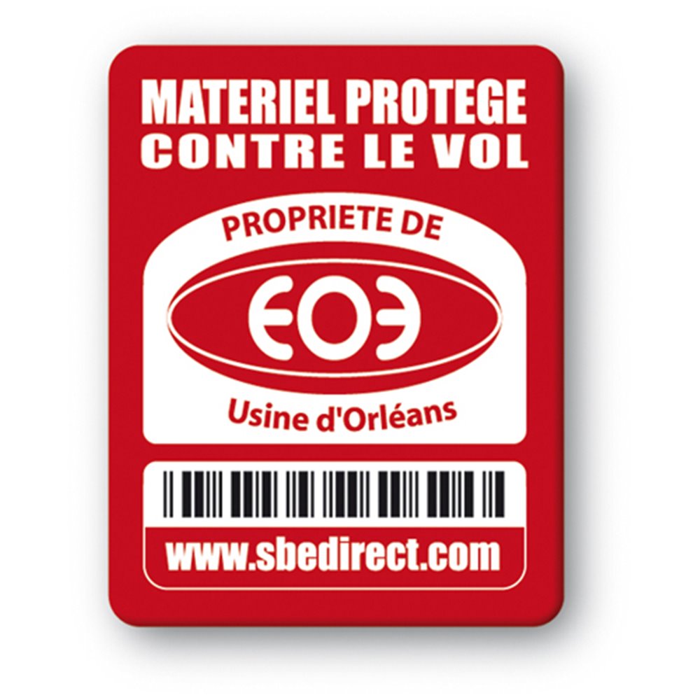 red security tag with usine orleans logo barcode en