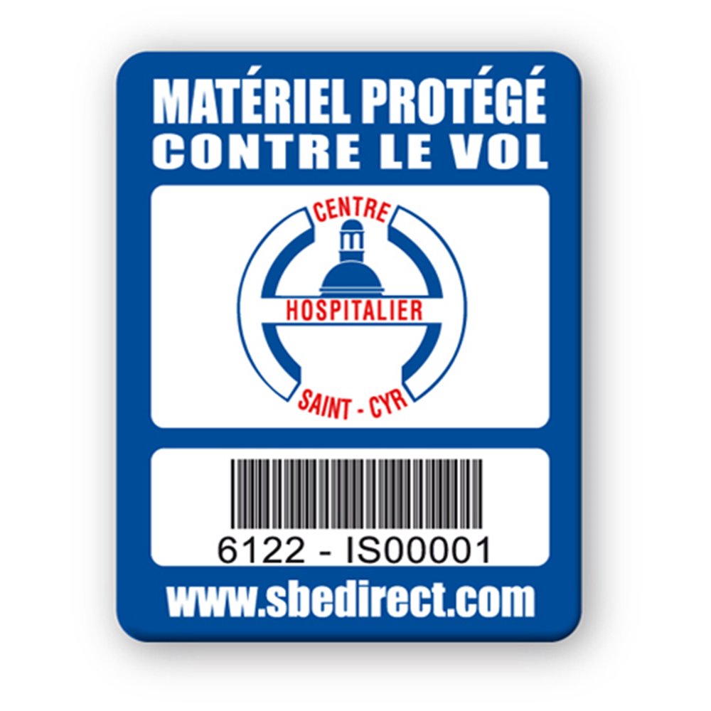 blue security tag centre hospitalier saint cyr logo barcode en