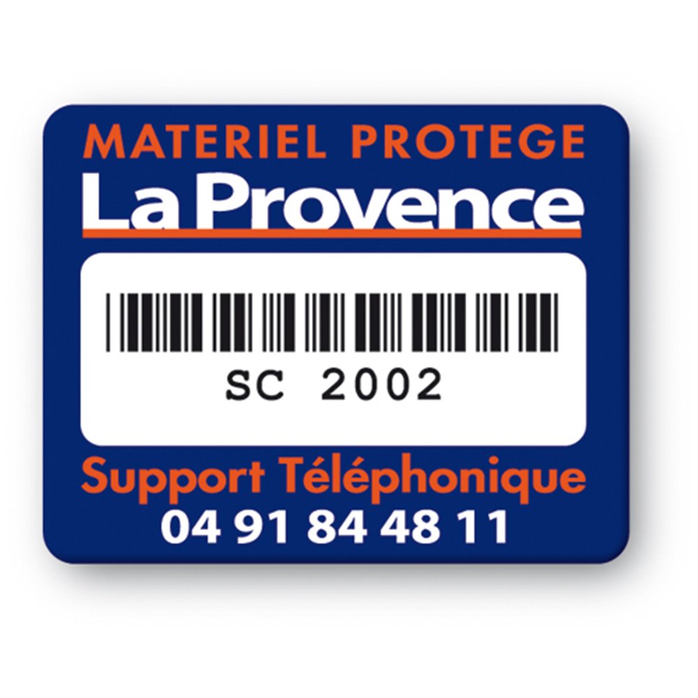 strong tamper proof asset tag la provence logo barcode en