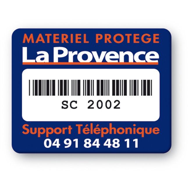 strong tamper proof asset tag la provence logo barcode en