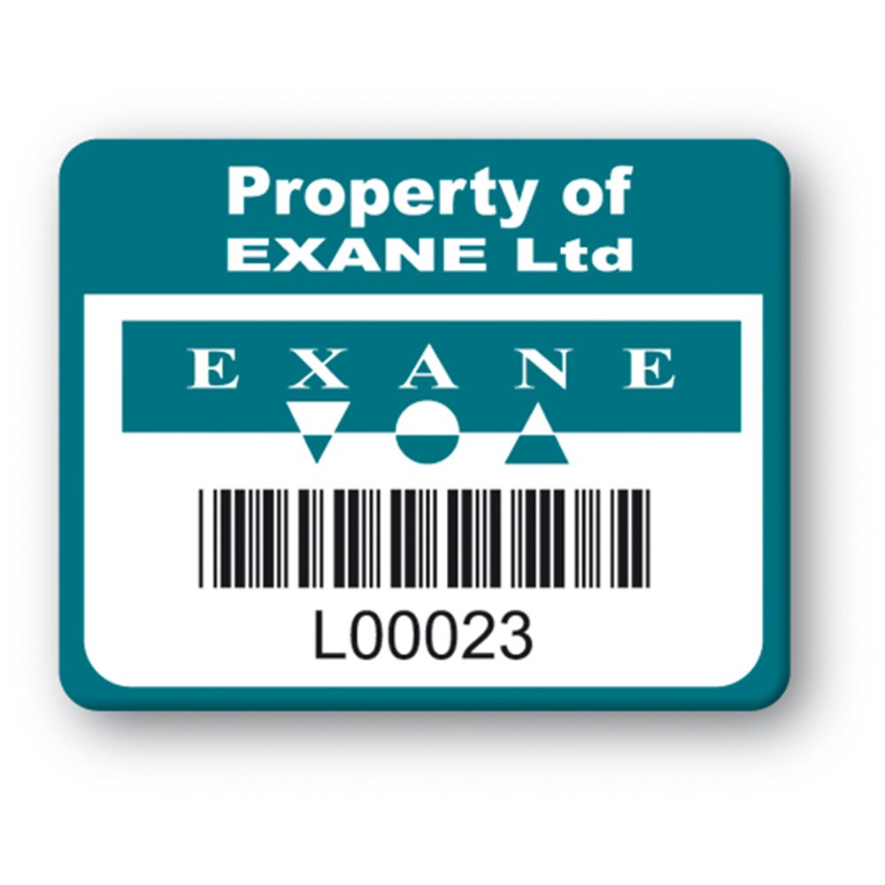 custom strong tamperproof asset tag exane logo barcode en