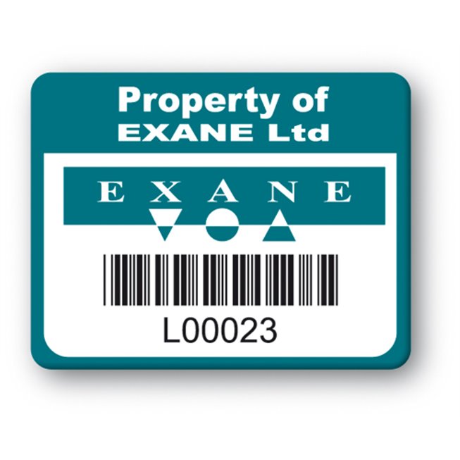 custom strong tamperproof asset tag exane logo barcode en