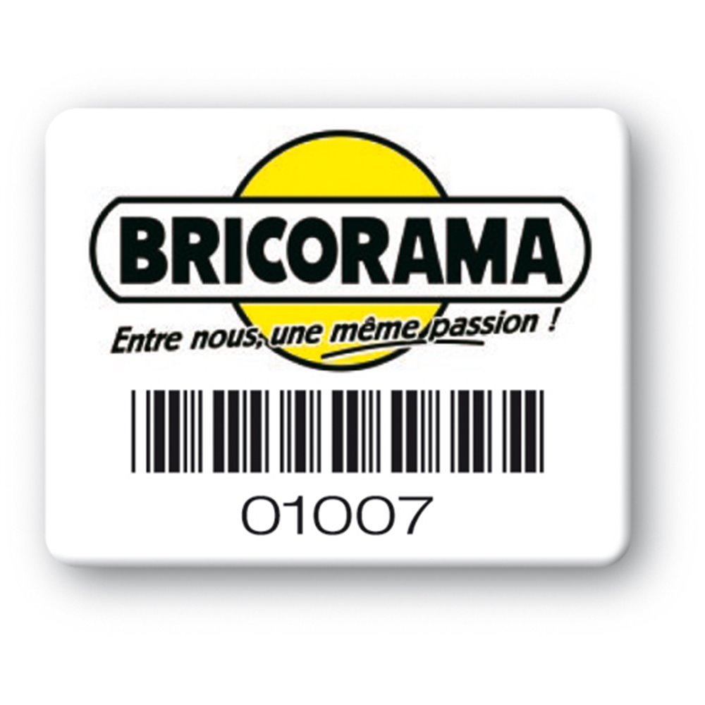 custom strong tamperproof asset tag bricorama logo barcode en