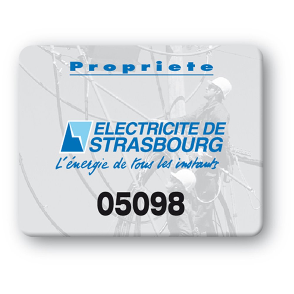 custom strong tamperproof asset tag electricite strasbourg logo en