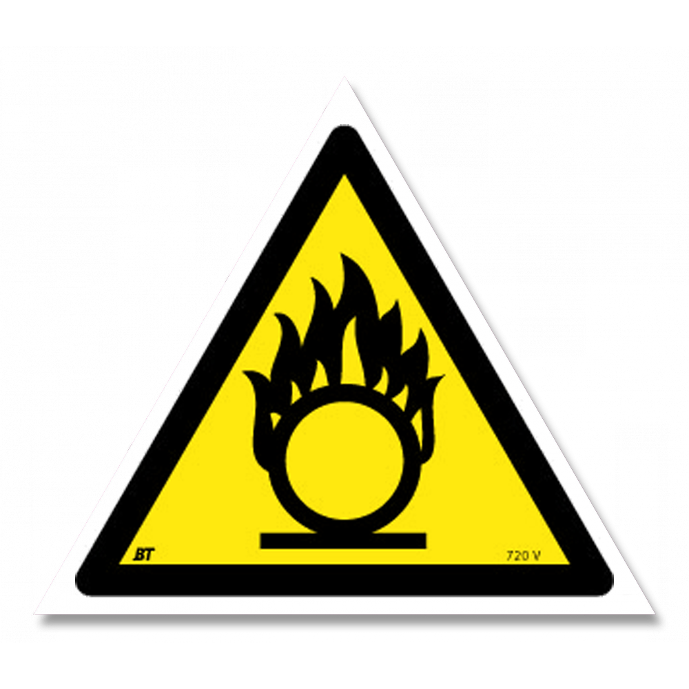 Combustive materials danger sign with picture Panneau danger picto matières comburantes