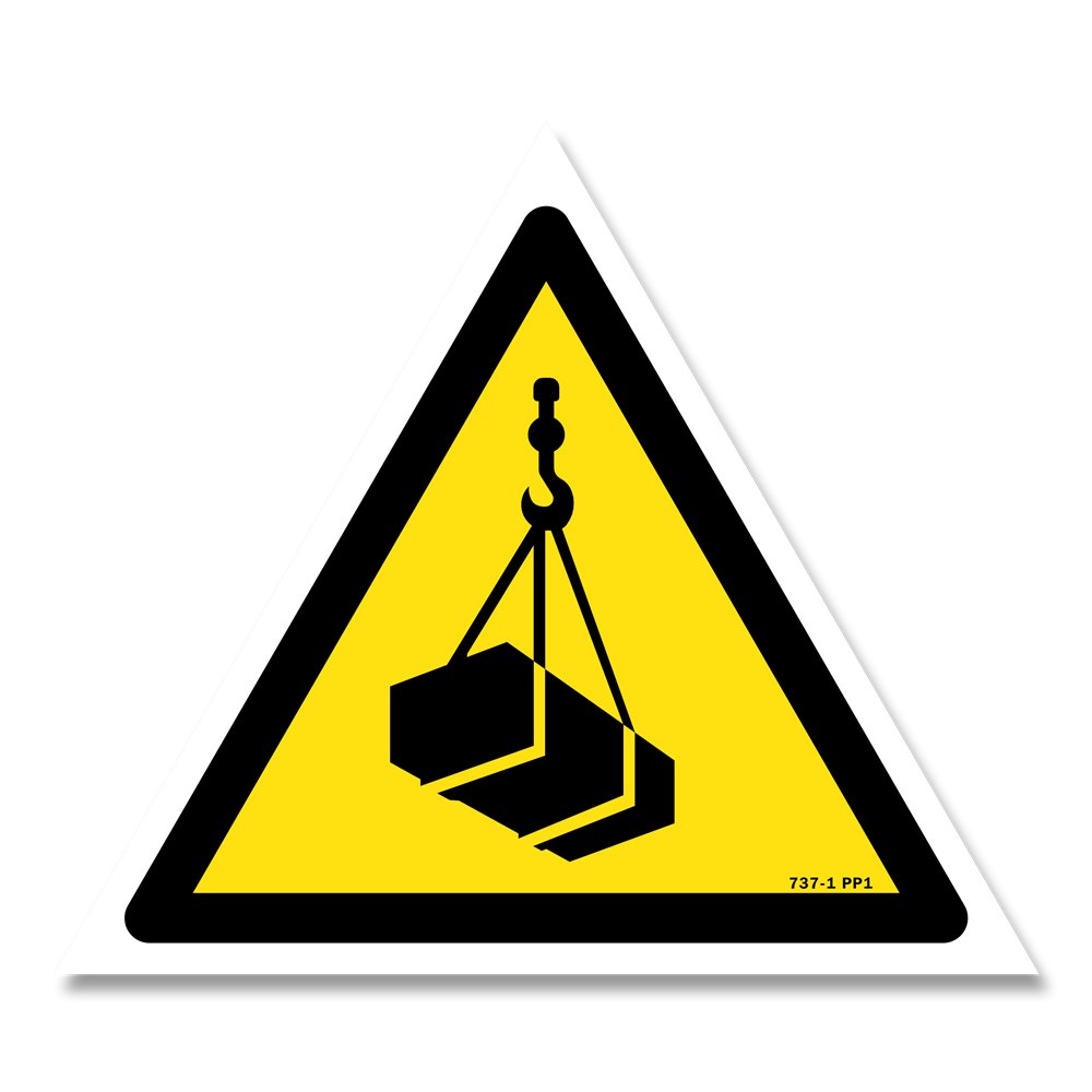 Suspended loads sign with picture Panneau danger picto charges suspendues