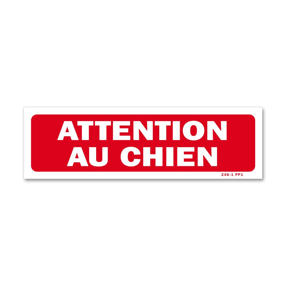 Pancarte ATTENTION AU CHIEN format 75 x 150 mm fond ROUGE