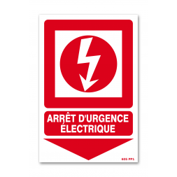 Panneau avertissement picto "arrêt d'urgence électrique"