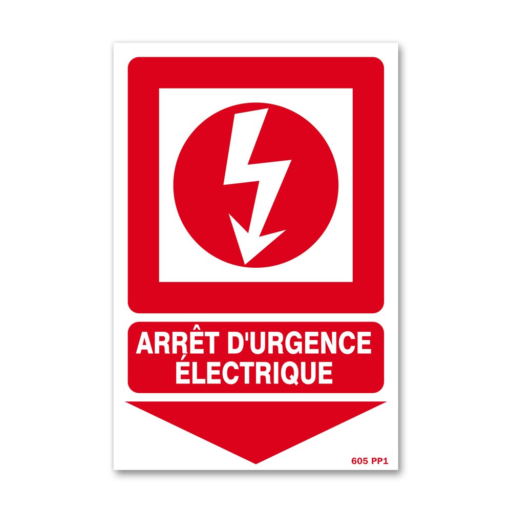 "Electrical emergency stop picto" warning sign Panneau avertissement picto "arrêt d'urgence électrique"