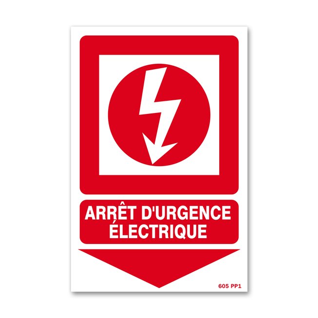 Panneau avertissement picto "arrêt d'urgence électrique"