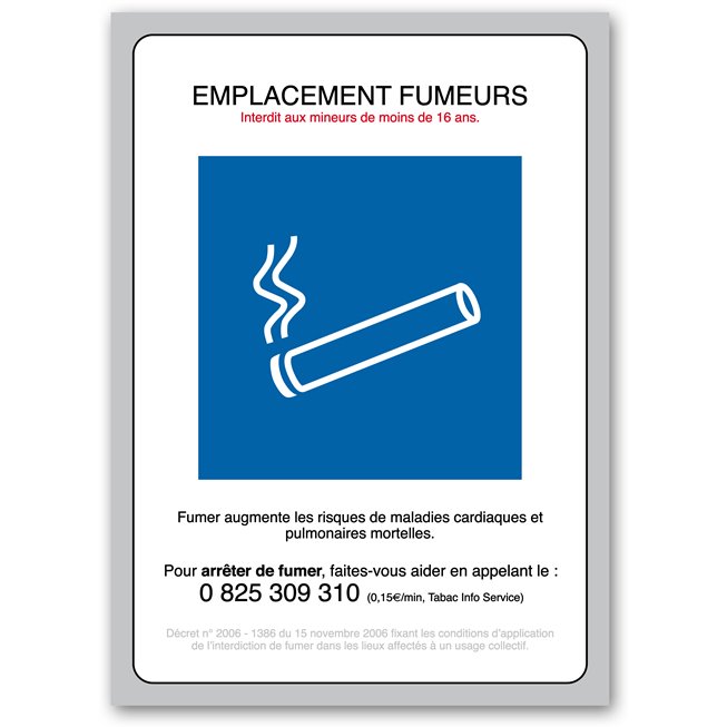 Panneau avertissement picto "emplacement fumeurs decret 2006"