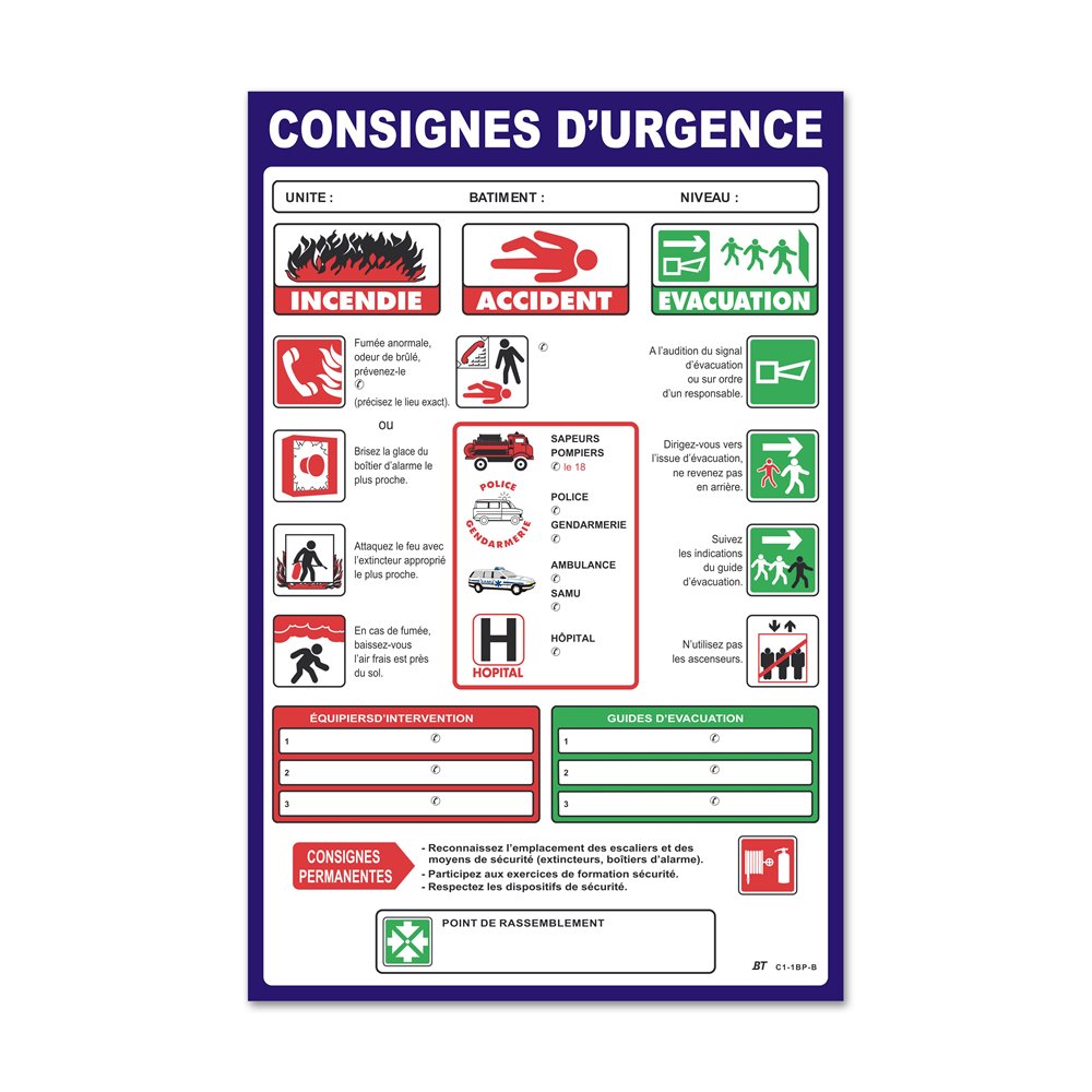 "Emergency instructions" general instruction Consigne générale "consigne urgence"