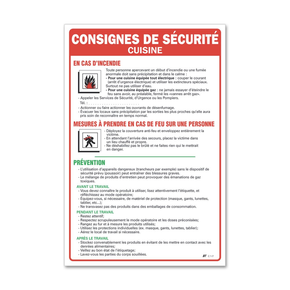 "Kitchen safety instruction" general instruction Consigne générale "consigne sécurité cuisine"