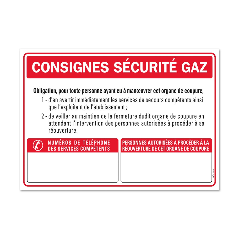 "Gas safety instruction" specific instruction Consigne spécifique "consigne de sécurité gaz"